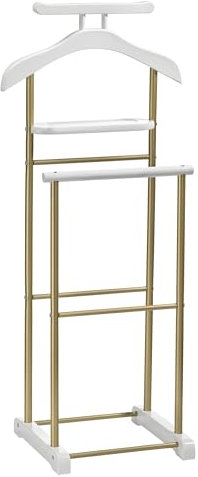 CARO-Möbel Herrendiener Medina mit Kleiderbügel, Hosenbügel und Ablage - Stilvoller Kleiderständer, Metall, weiß/Gold, für Schlafzimmer und mehr