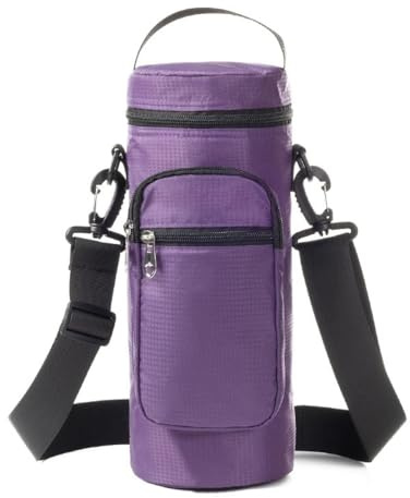 Porte-bouteille d'eau en tissu Oxford - Housse pour bouteille d'eau - Avec bandoulière amovible et réglable - Pour camping, randonnée, cyclisme, voyage, violet, 2 l