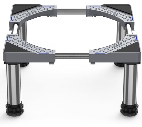 DEWEL Fridge Stand Height 23-26cm, Adjustable Refrigerator Base for Dishwasher, Freezer, Kitchen Cabinet and Static Household Appliances 43-67CM with 4 Sturdy Feet, Grey