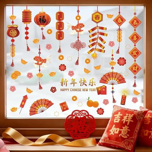 HPNIUB Décalque mural et sticker de fenêtre pour le Nouvel An Chinois 2026 – Année du Cheval, décoration du Festival du Printemps pour salon, chambre et salle à manger