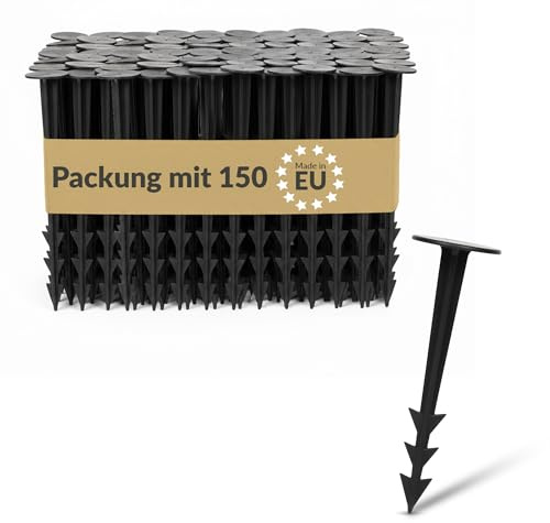 BAKOKI Fissaggio di Ancoraggio a Terra in plastica, 150 x – picchetti Resistenti ai Raggi UV, Struttura a Coste e Ganci, Testa Larga, Ideale per Piante infestanti, geotessile, pacciamatura, Prato