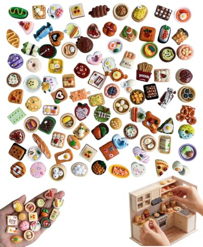 RAVNIX 50 Stück Harz Miniatur Essen, Miniatur Deko DIY-Fotografie Set, Realistische Mini Lebensmitteln für die Küchendekoration, Geschenkgestaltung und die Gestaltung von Miniaturszenen