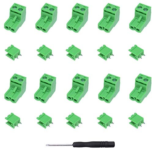 Youmile 10PCS Screw Terminal Block Connector KF2EDGK PCB Mounting 2PIN 300V 10A 5.08mm For Breadboard, PCB With Phillips Screwdriver