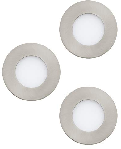 EGLO 3-er Set LED Einbaustrahler Fueva 1, Ø 8,5 cm, LED Spots Set aus Metallguss und Kunststoff, 3 LED Einbauleuchten in Nickel-Matt, Weiß, Einbaustrahler LED flach, warmweiß