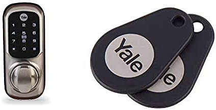Yale Smart Living Keyless Connected Ready Smart Door Lock, Touch Keypad, Compatible with Alexa, Satin Nickel & RFID Key Tags, Black, Pack of 2