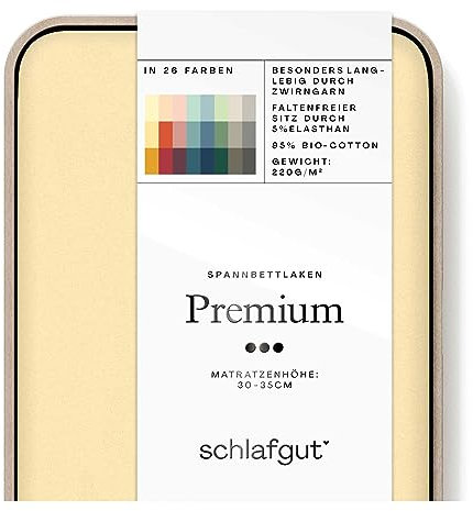 Schlafgut Premium Spannbettlaken 140x200cm bis 160x220cm Yellow Mid, Spannbetttuch aus weicher Biobaumwolle