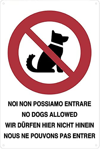 CARTELLO SEGNALETICO - Noi Cani Non possiamo Entrare - Con Adesivo in Vinile e Pannello in Forex (Pannello 5mm Stampato)
