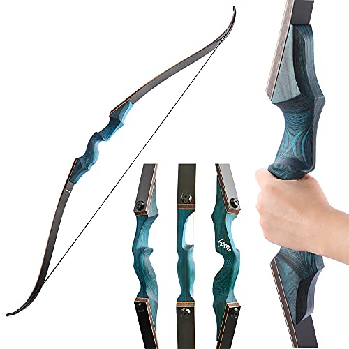 ZSHJGJR 60 Zoll Take Down Recurvebogen 20 lbs-60 lbs Erwachsene Anfänger Recurve Bogen Einsteiger Sportbogen mit Bogenschießen Zubehör Pfeilauflage für Rechtshand Bogenschütze (Blau, 20 lbs)
