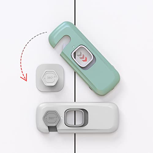 Lot de 4 Sécurité Serrures pour Bébé,Sécurité Enfant Portes de Placard,Pratique Sécurité Tiroir Bébé Serrures de Sécurité,Sans Perçage, pour Armoires,Frigo,Fenêtre (Améliorées 10*4*2 Cm Gris+Vert)