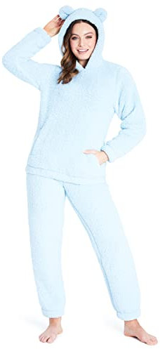 CityComfort Pigiama Donna Invernale Peluche in Pile Teddy (Blu, S)