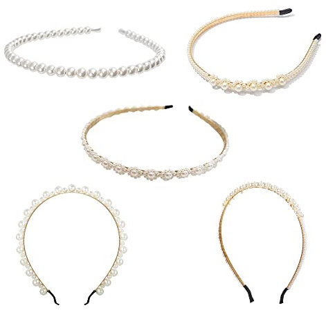 Serre Tete Femme Perle 5 Pièces Coiffure De Mariage De Mariée Bandeau De Cheveux Mode Perles Antidérapant Bandeau Cerceau De Cheveux De Fausse Perle Blanche Accessoires De Cheveux pour Femmes Filles