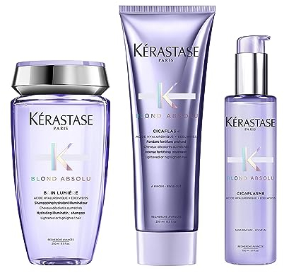 Kérastase, Blond Absolu, Pflegeroutine mit Shampoo, Haarspülung und Serum für blondiertes, gesträhntes oder natürlich blondes Haar, Mit Hyaluronsäure