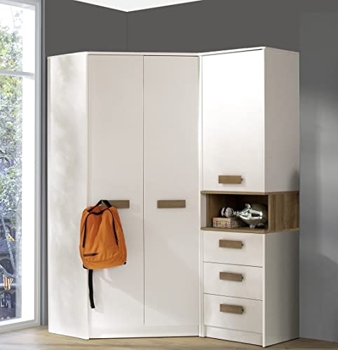 Design Möbel Kleiderschrank Gustavo Eckschrank Begehbarer Schrank Holz für Kinderzimmer Schlafzimmer Mit Regalen und Schubladen