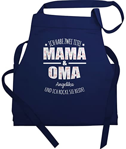 Schürze - Ich habe zwei Titel Oma und Mama | Oma Muttertagsgeschenke Großmutter Geschenk Geburtstag Omi Geschenk Muttertag - 60x87 - Navy Blau - personalisiertes geschenke für omis grandma mom