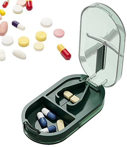 Pewell - píldoras gran| Pastillero portátil con cortador | Cortador píldoras Organizador profesional para pastillas y tabletas pequeñas o grandes