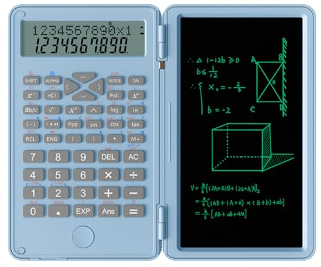 Maizoon Calculadora de Funciones Científicas con Tableta de Escritura Bloc de Escritura Multifunción Mini Tamaño de Bolsillo para la Escuela Secundaria y la Universidad Azul