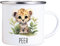 4youDesign Emaille Tasse Kinder personalisiert – Leopard Blume – Tier Namenstasse – Geschenk für Jungen & Mädchen – Bruchsicher & Leicht – Geschenkidee zur Einschulung & Geburtstag - 300ml