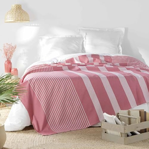 Douceur d'Intérieur, Copriletto Adele (240 x 260 cm) rosa, cotone e poliestere tessuto