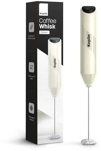 Keplin Handheld Milk Frother - Stainless Steel Electric Whisk - Portable Battery Operated Coffee Stirrer for Lattes, Matcha, Protein Shakes - Ergonomic, Compact, Easy to Clean & Use (Cream)