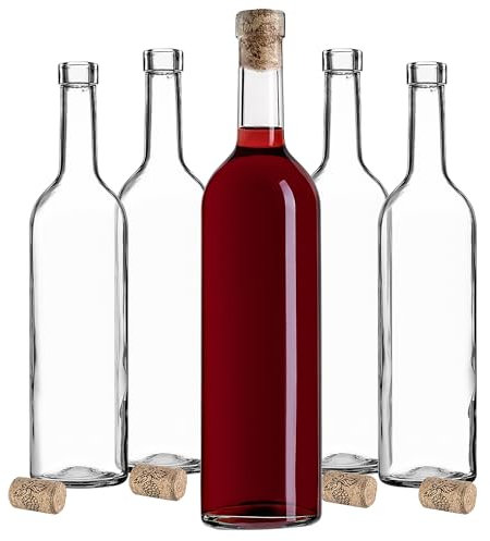 KADAX Lot de 10 bouteilles de vin vides en verre avec bouchon en liège pour vin, liqueurs et spiritueux - Bouteilles à remplir - Bouteilles de liqueur en verre (transparent)