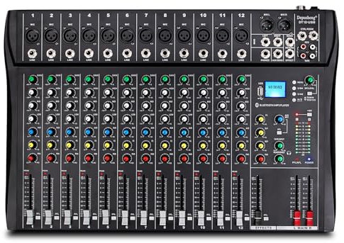 Mezclador de audio de estudio Depusheng DT12, interfaz de controlador de sonido para DJ de 12 canales con unidad USB para entrada de grabación de computadora, alimentación de 48 V, para profesionales