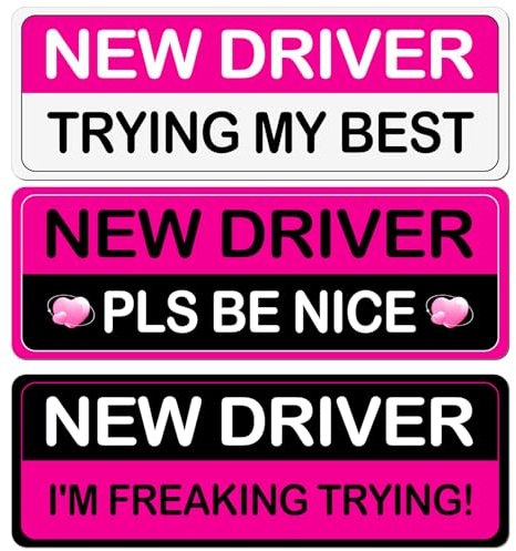 3 rosarote magnetische Autoaufkleber, Bunte Sicherheitswarnschilder für Frauen, lustige Automagnet-Zubehör-Stoßstangenaufkleber, geeignet für Schüler und Fahranfänger