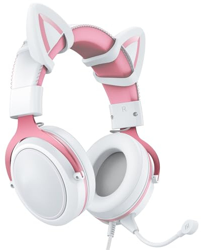 Sinyuyong Joli Casque de Jeu RVB avec Microphone réducteur de Bruit, Casque Filaire USB for Joueurs sur PC, lumière LED colorée(Pink)