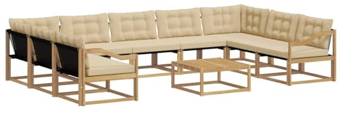 vidaXL Outdoor-Sofagarnitur mit Kissen 10 pcs Weiß und Beige, Garten, modernes Sectional Sofa, strapazierfähige Außenmöbel für Patio, Lounge-Set für Terrasse