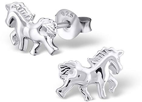 Monkimau Mädchen Ohrringe Einhorn Ohrstecker aus 925 Sterling Silver echt Silber mit Struktur