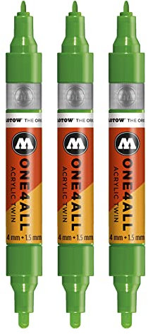 Molotow One4All Acrylic Twin Marker (Strichstärke 1,5 mm und 4 mm, hochdeckend und permanent) 3 Stück Farbe 222 kacao77 universes green
