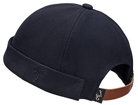 CLAPE Sailor Cap Rolled Cuff Retro Brimless Beanie Hat Strapback Skullcap Unique Street Casual Cotton Brim-Less Docker Cap