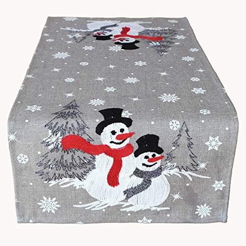 Raebel OHG Tischdecke Stickerei Schneemänner Mitteldecke Weihnachten Deko Weihnachtstischdecke (85 x 85 cm)
