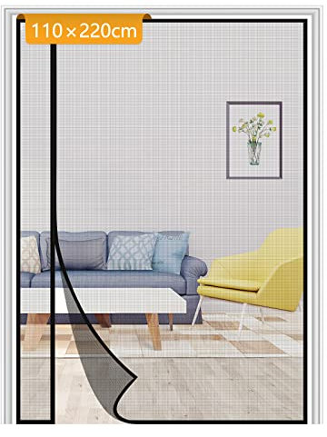 Yotache Moustiquaire Porte Fenetre Magnétique 110 x 220 cm, Moustiquaire Baie Vitree Anti Mouches et Insectes avec Ruban Adhésif Fermeture Automatique, Noir