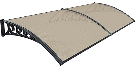 Pensilina Per Copertura In Policarbonato Alveolare Tettoia Modulabile Per Esterno Per Porte Balcone Finestre Elegante E Resistente, Colore Nero E Fumè (100 x 200 cm)
