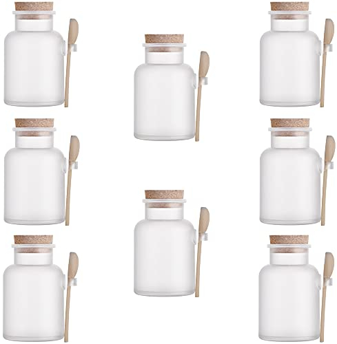 DDFF 8 Pièces Bocaux d'Épices Hermetiques Avec Couvercle, De Cuisine Pots Avec Liège Et Cuillère, Bouteille Cuillère En Liège, Pour Les Épices, Le Sel, Les Soins Du Corps