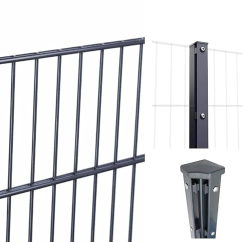 HORI Doppelstabmattenzaun Komplettset I je 200 cm Mattenzaun I Stabstärke 6/5/6 I Anthrazit, Grau RAL 7016 I Inkl. Lackstift I Höhe 123 cm - Länge 4 m - zum Aufschrauben