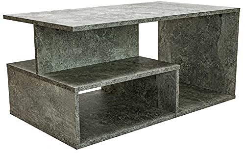 ADGO Prima Table Basse Moderne Rectangulaire 90x51x43 cm, Petite Table d'appoint pour Salon, avec étagères et Espace de Rangement, Géométrique, Centrale (Béton)