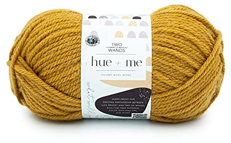 Lion Brand Hue + Me Garn zum Stricken, Häkeln und Basteln, sperrig und dick, weiches Acryl- und Wollgarn, Senf (1er-Pack)