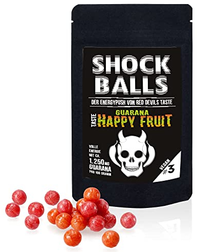Shockballs Happy Fruits Energy Bonbons mit 1250mg Guarana und Koffein mit hochwertigem Zucker