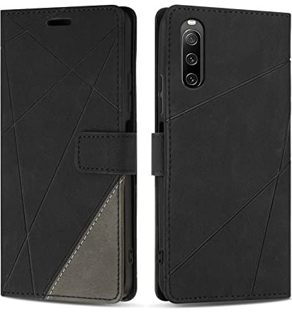 SONWO Etui Coque pour Sony Xperia 10 IV, Protection Housse en Cuir PU Portefeuille Livre pour Sony Xperia 10 IV, Emplacements Cartes, Noir