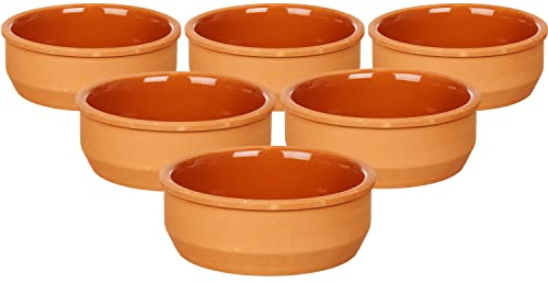 TIENDA EURASIA - Set de 6 Cazuelas de ø12 cm, Cazuela Barro Aptas para el Horno, Juego de 6 Cazuelas Lavables en Lavavajillas, Tamaño ø12 x 5 cm, Cazuela Redonda Se puede Usar en Microondas (Marrón)