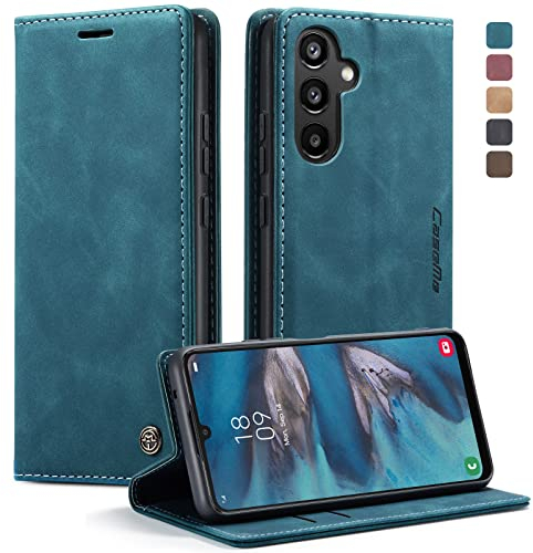 KZB Handyhülle für Samsung Galaxy A34 5G Hülle Lederhülle Klappbar Flip Case Tasche Magnet Kartenfach Standfunktion Schutzhülle - Blaugrün