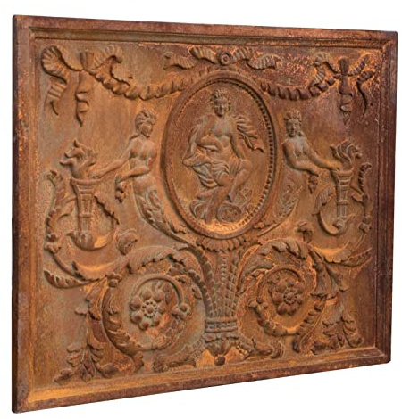 Biscottini Kaminplatte aus Gusseisen, geprägt, Funkenschutz, Kamin, Kaminabdeckung, 81 x 2 x 65 cm, natürlicher Rost, 81x2x65 cm