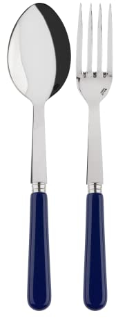 SABRE PARIS - Servierbesteck, 2-teilig - Pop - Große Gabel & Servierlöffel - Edelstahl & Acryl - Spülmaschinenfest - Marineblau