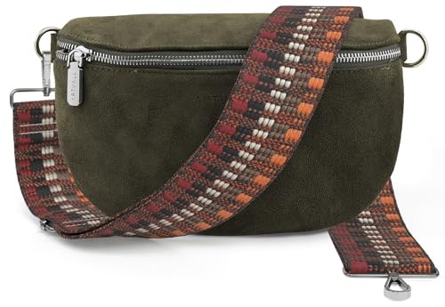 ARTVALL - Umhängetasche Wildleder Tasche Handtasche Velours Bauchtasche Klein mit Schultergurt Design Taschenband abnehmbar verstellbares Riemen Crossbody Bag Echt Ledertasche Damen mit Reißverschluss