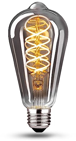 KANQIAO Glühbirne E27 LED Vintage 6W Dimmbar Warmweiß ST64-1 Stück | Edison Vintage Glühbirne E27 Warmweiß Dekorative Rauchgrau glas für Nostalgie und Retro Beleuchtung im Haus Café Bar