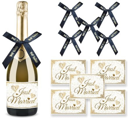 Hestiyaa Lot de 5 étiquettes autocollantes pour bouteille de champagne de mariage avec 5 nœuds