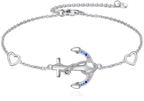 YAFEINI Anchor Bracelet Sterling Silver Nautical Theme Anchor Rope Link Chain Bracelets Jewellry Gifts for Women (Anchor Bracelet)