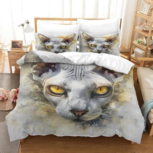 NRAOPEVVD Ägyptische Katze Bettbezug Set Bettwäsche-Sets Kinderbettwäsche Reißverschluss Mit Kissenbezug Betten Set Für Jugendliche Kinder Schlafzimmer Single(140x200cm)
