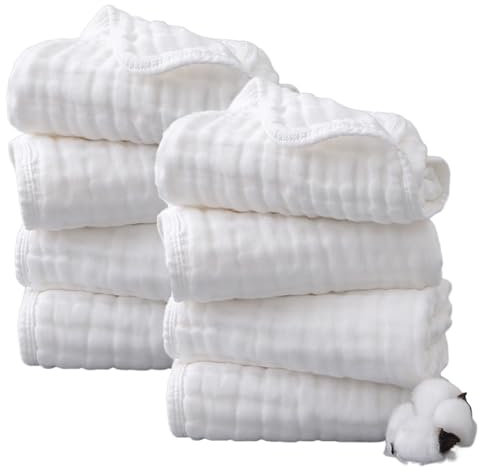 Confezione da 8 panni in mussola per bambini, 30,5 x 30,5 cm, 6 strati, quadrati per la pulizia del viso, viso e panno per il lavaggio